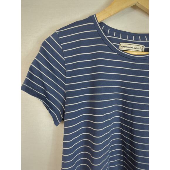 Abercrombie & Fitch Striped Peplum Short Sleeve Shirt Blue White Medium - Picture 3 of 6